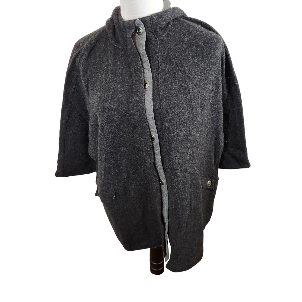 TOAD&CO Nightwatch Cape Poncho Hoodie Charcoal Gray Button Coat Women's XS/S